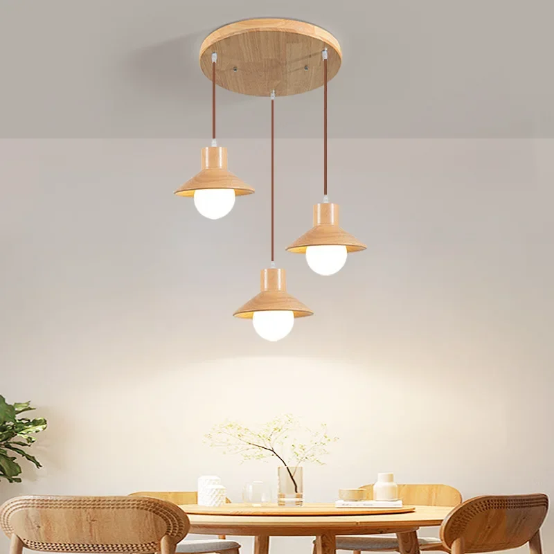 COCO Nordic Wood Pendant Lights For Kitchen  Home Decor Hanging Lamp Bedside Restaurant Dinning Hall 3 head Suspended Light