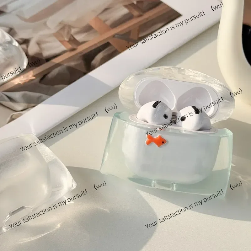 شفافة السائل سيليكون لطيف الأسماك مكافحة قطرة سماعة لاسلكية تعمل بالبلوتوث حقيبة سماعة الاذن ل Airpods برو 2/Pro/4/3 موضة حقيبة سماعة الاذن