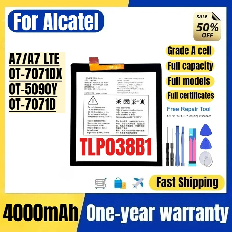 TLP038B1 for Alcatel A7/A7 LTE/OT-7071DX/OT-5090Y/OT-7071D Mobile Phone Batteries High Quality Replacement Bateria Grade A Cell