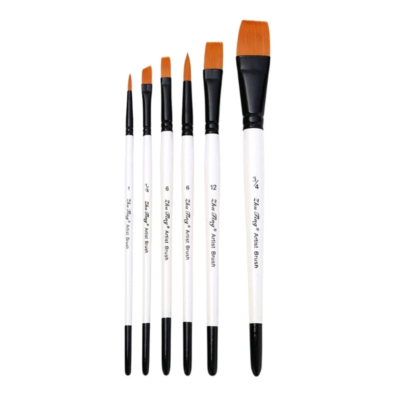 

6Pcs Artist Paint Brush Nylon Bristle Paint Brush for Acrylics Oil Gouache Watercolor Painting Rock Canvas Painting