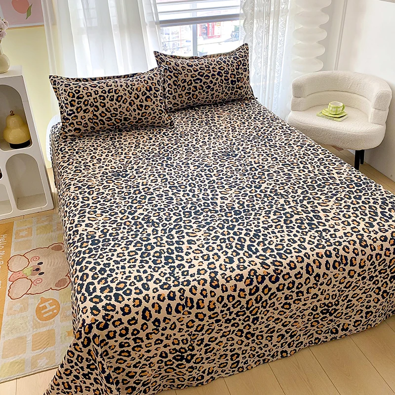 Leopard Print Bed Sheet Set ,Cheetah Skin Print Sheets Animal Theme Bedding Set with 1 Flat Sheet 2 Pillowcase Queen King Size