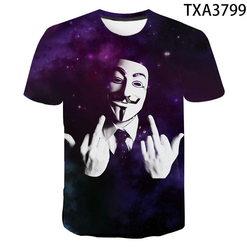 Hacker máscara 3d impressão tshirt das mulheres dos homens crianças verão manga curta casual camiseta engraçado menino menina crianças topos legal str