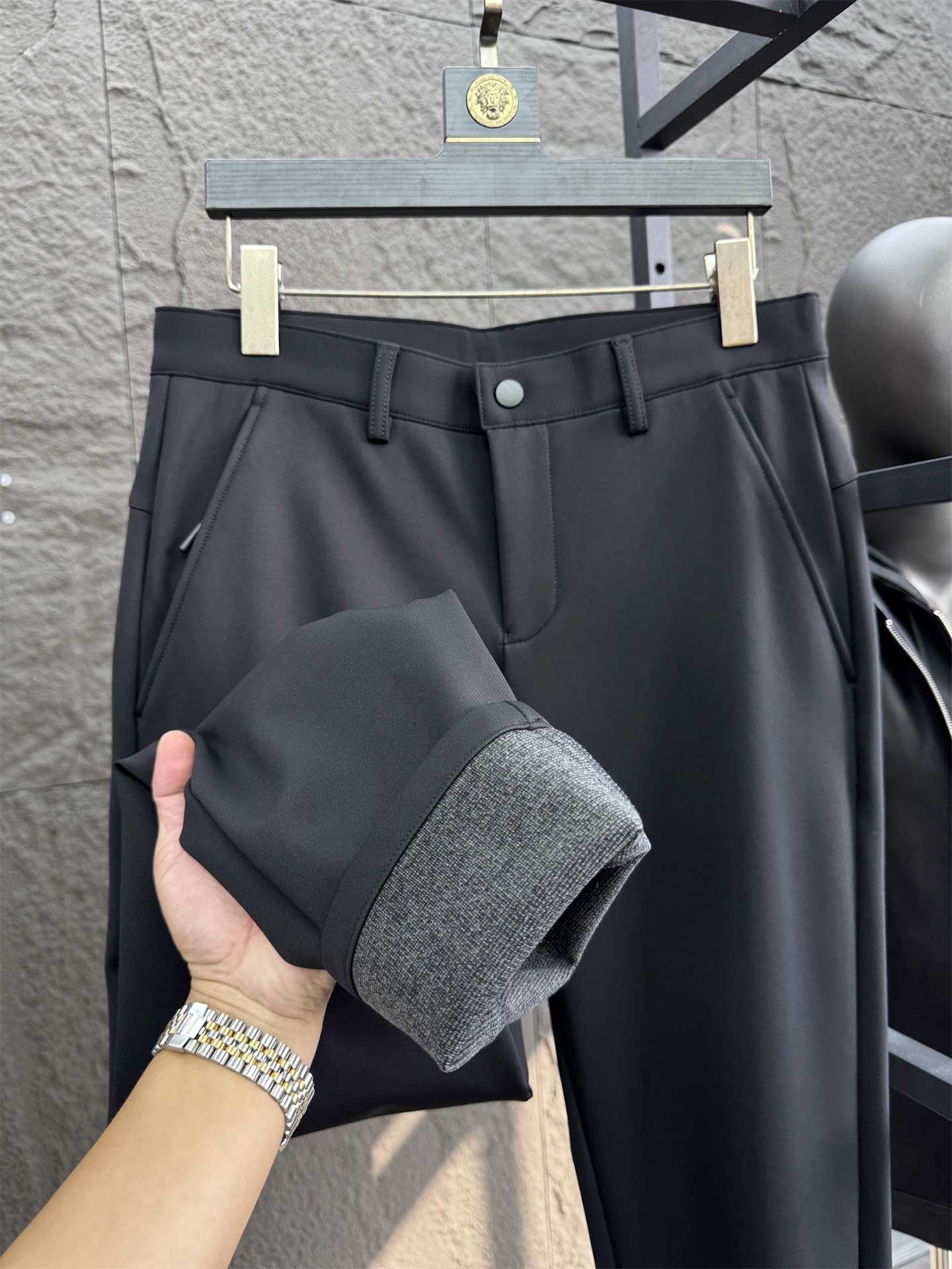 

Svip Men's Fce Lined Slim Fit Straight Leg Casual Pants 3D Tailored Thiened Warm Comfortable Pure Color Autumn Winter