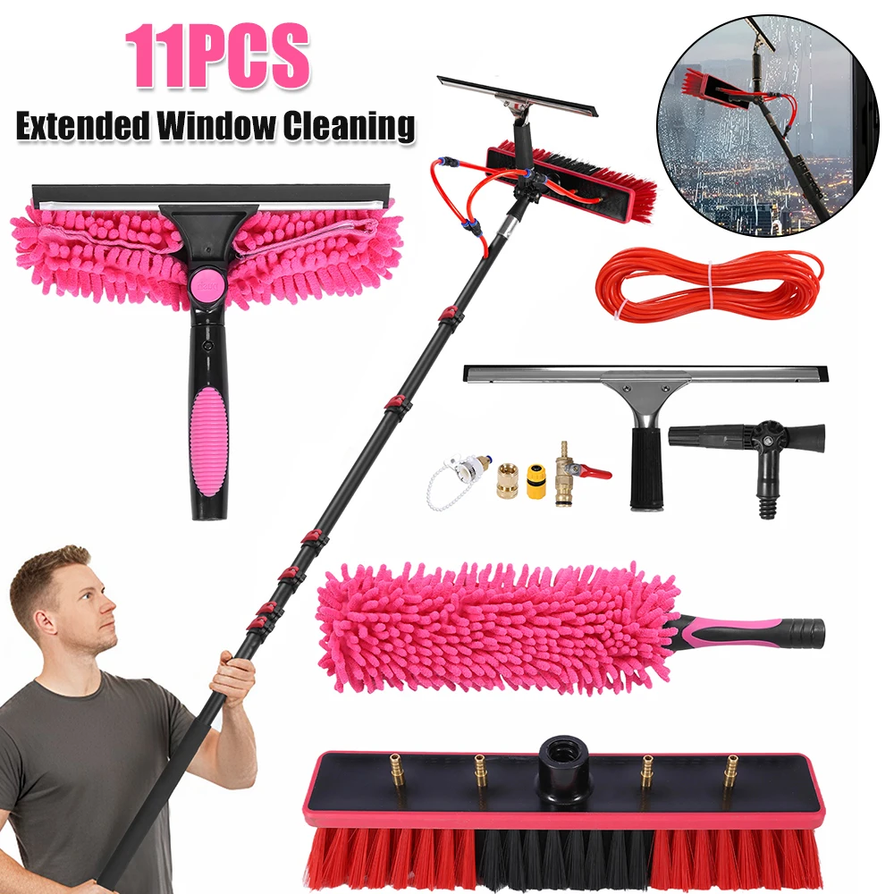 

1 комплект комплекта для чистки окон 5,7-35 футов телескопическая солнечная панель с подачей воды регулируемая щетка и система насадок с щеткой для подачи воды