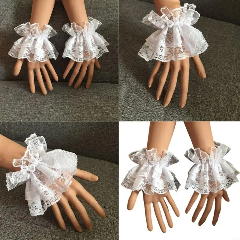 

2 пары женских кружевных манжет с цветочными рукавами на запястьях, накладные рукава для аниме, удлиненные манжеты для косплея,
