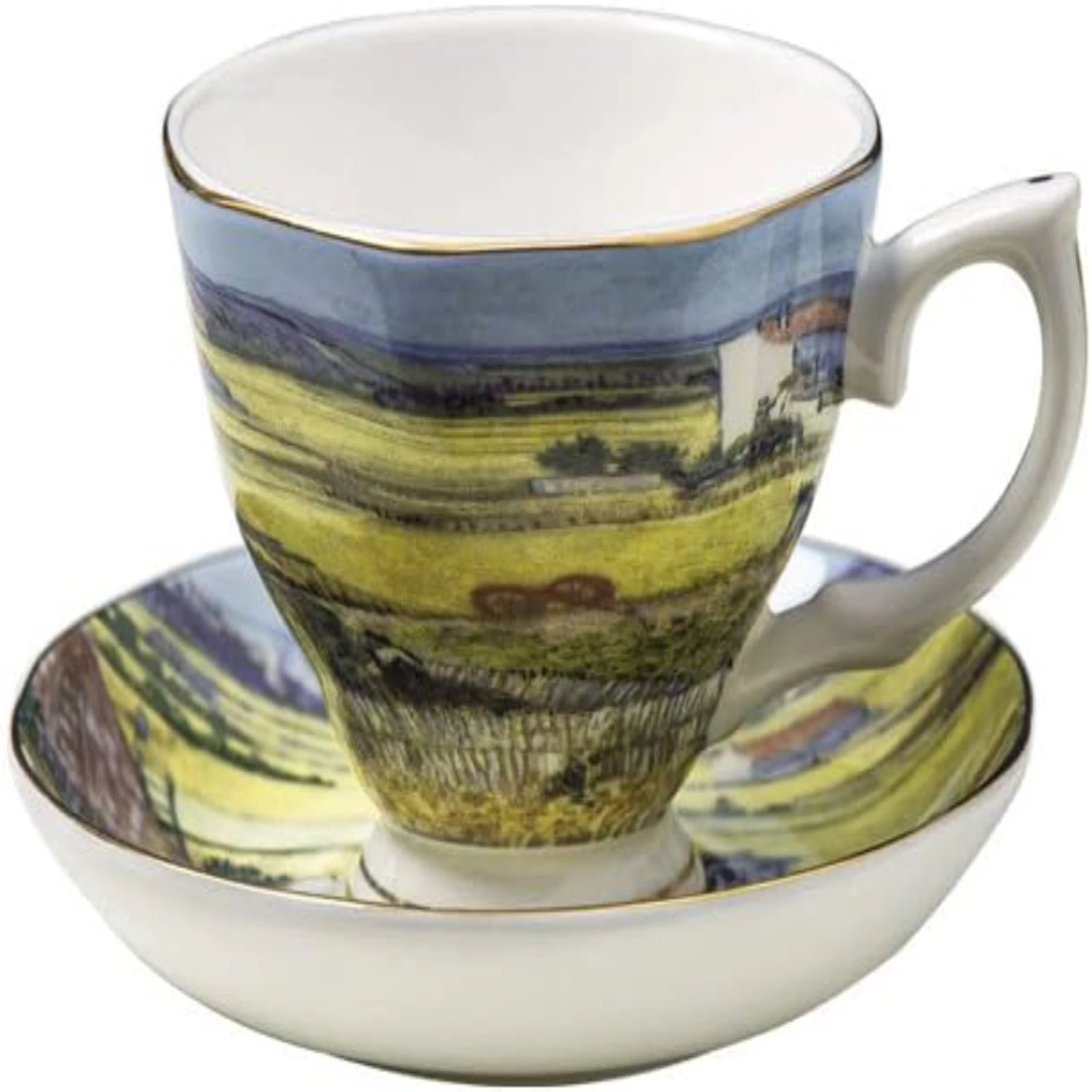 Ideal Birthday Present for Loved Ones and Friends - Unique Hand-Painted Large Capacity Ceramic Coffee Mugs and Saucer Set - Perf