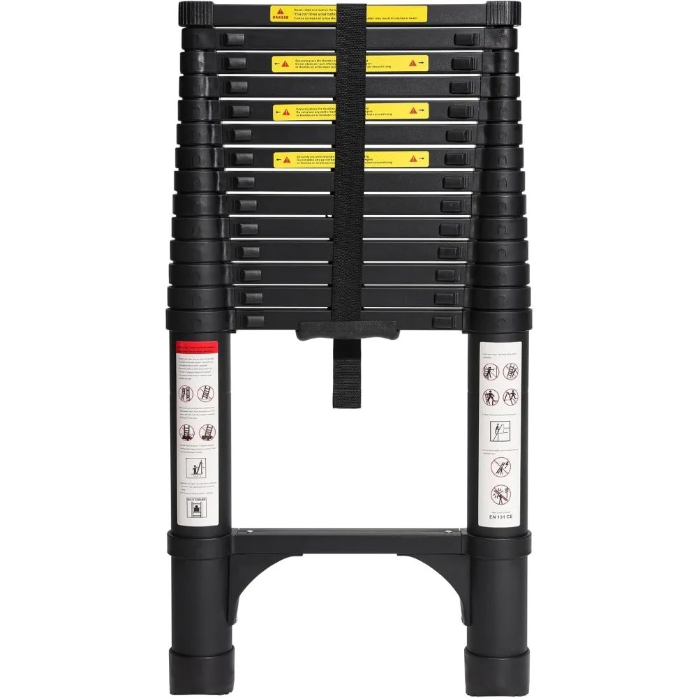 Escalera telescópica de aluminio de 14,5 pies de BOCOM, liviana y plegable para uso multiusos con estabilizadores triangulares duales a