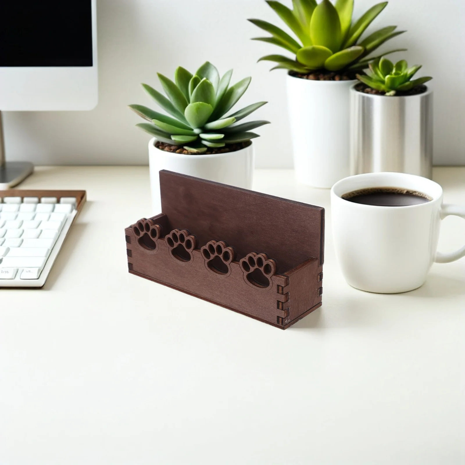 

2Pcs Cat Paw Business Card Holder Wooden Desk Display Rustic Name Card Organizer Office Table Stand Cute Desktop Organizer