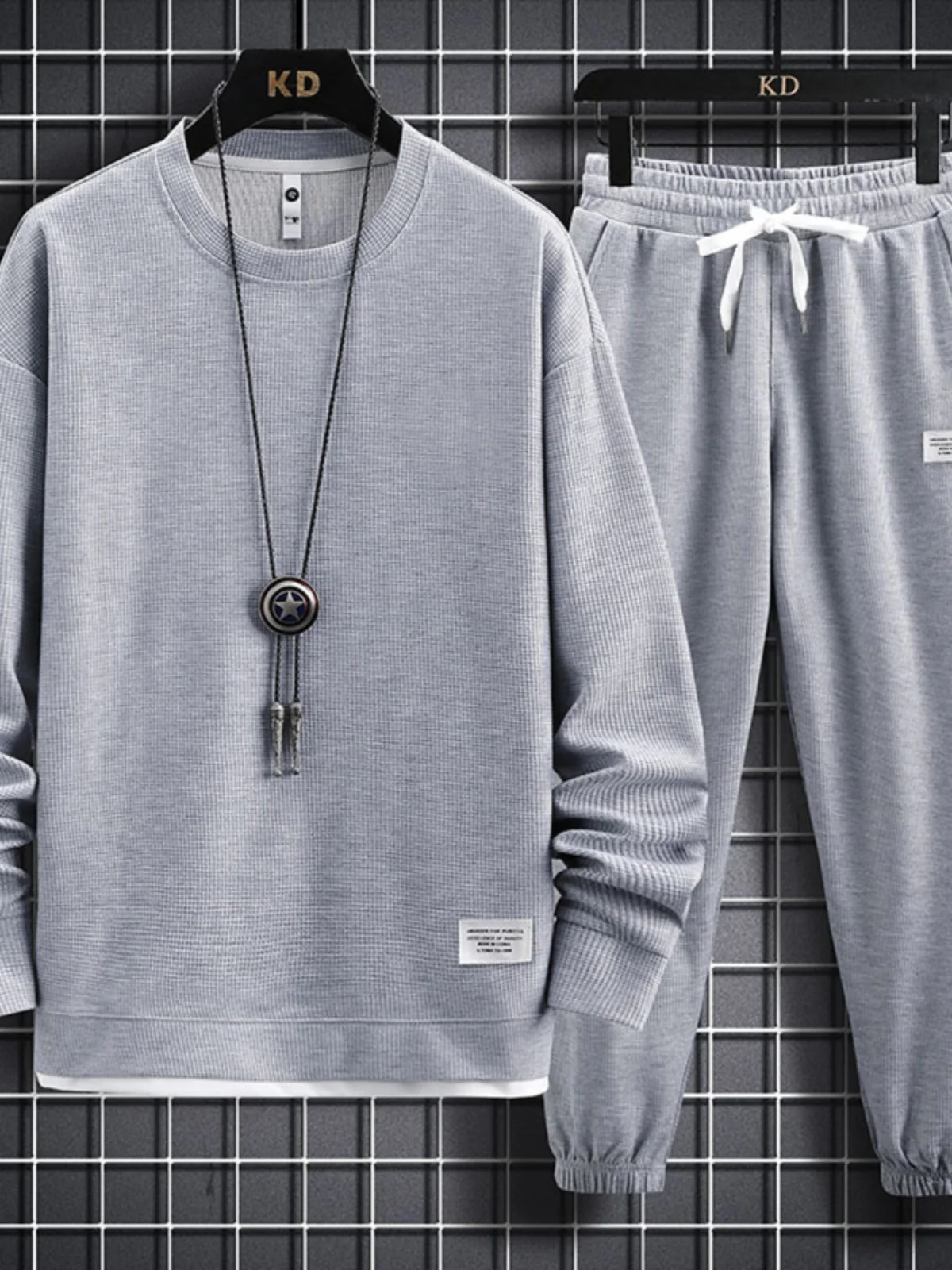 

Loose Long Sve Sports Set for Men Casual Sweatirt Outfit Spring Autumn Trendy Large Size T-irt Teenager Polyester Fiber
