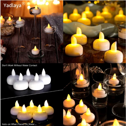 LED Flameless 부동 촛불 배터리 구동 깜박이는 전자 촛불 방수 부동 Tealight 웨딩 파티 장식 램프