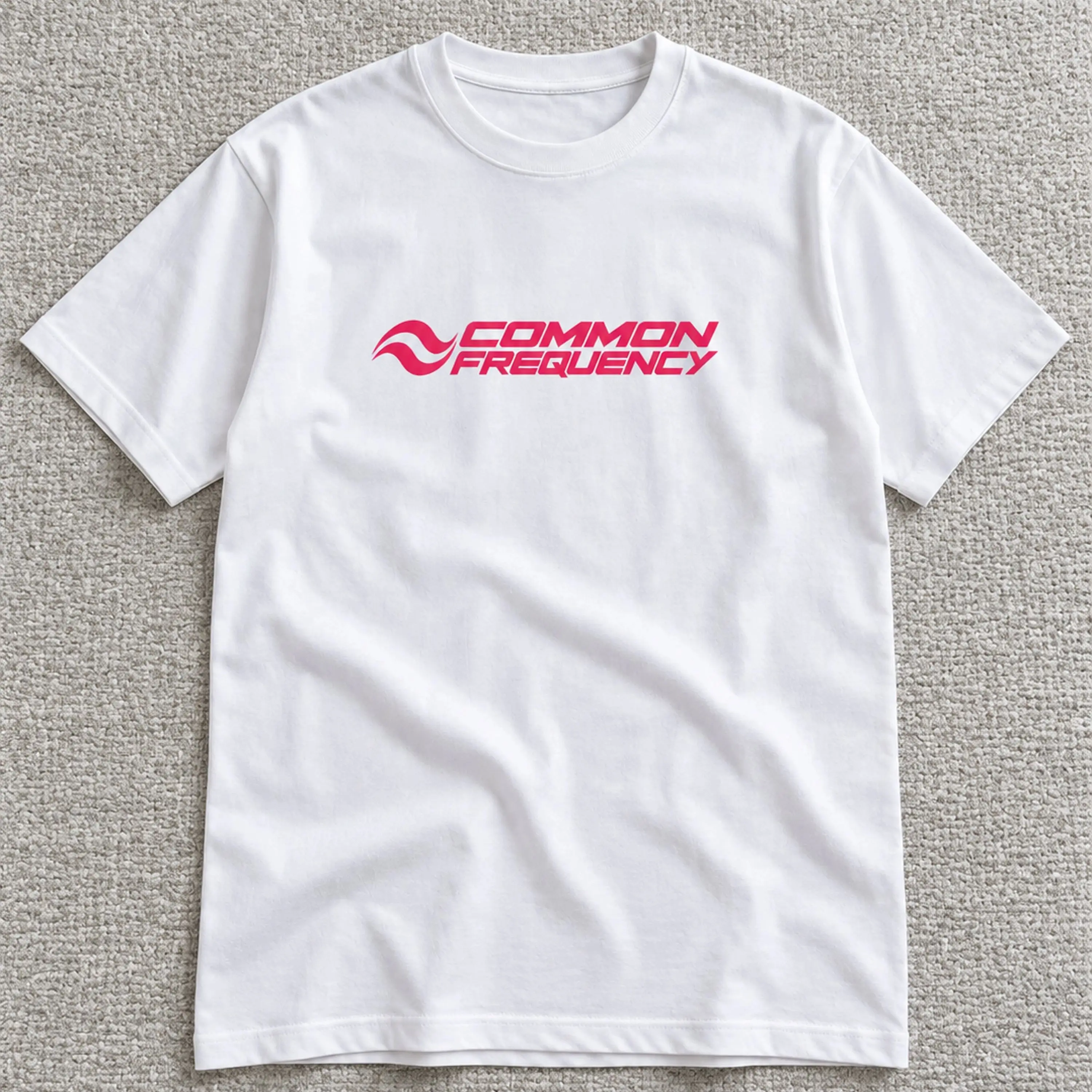 Common Frequency T-Shirt, Pink Typography Front and Back