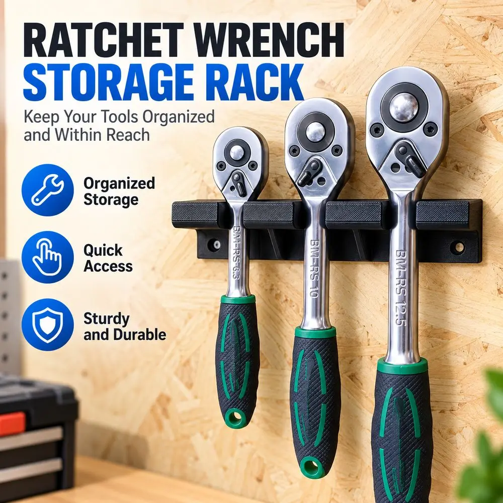 Black Ratchet Wrench Holder Wall Mounted Multiple Slots Ratchet Wrench Storage Rack Screws Not Included Space Saving