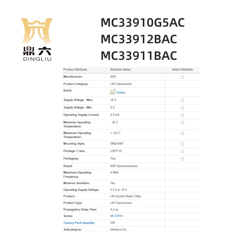 MC33910G5AC MC33912BAC MC33911BAC Transceivers LQFP-32