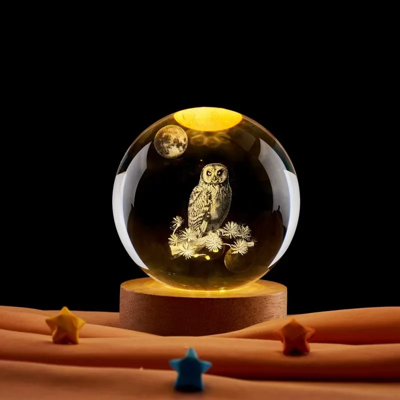 

3D printed Owl Crystal ball color laser engraving, holiday gifts, home decor, creative trinkets