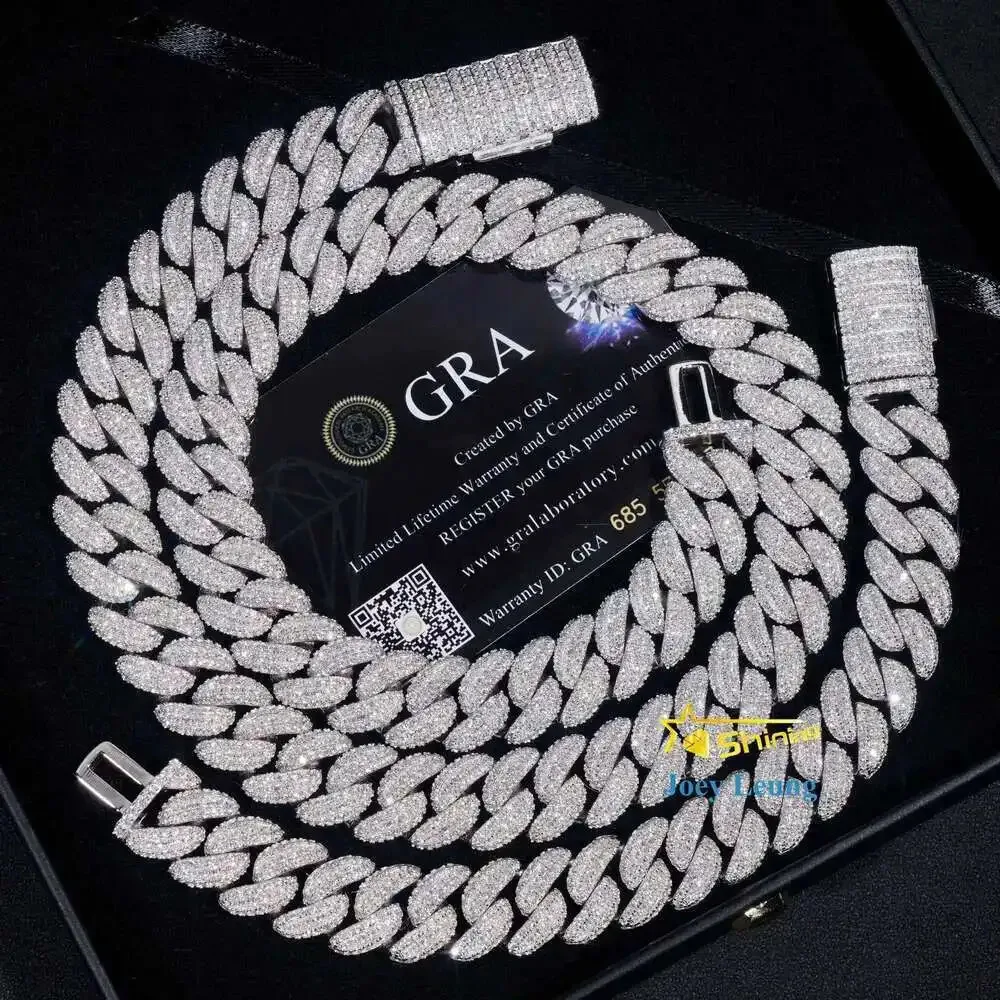 

Роскошный дизайн Ювелирные изделия в стиле хип-хоп 13 мм 15 мм Iced Out 925 Серебряное ожерелье Позолоченное Vvs d Цвет Moissanie Diamond Cuban Link Chain