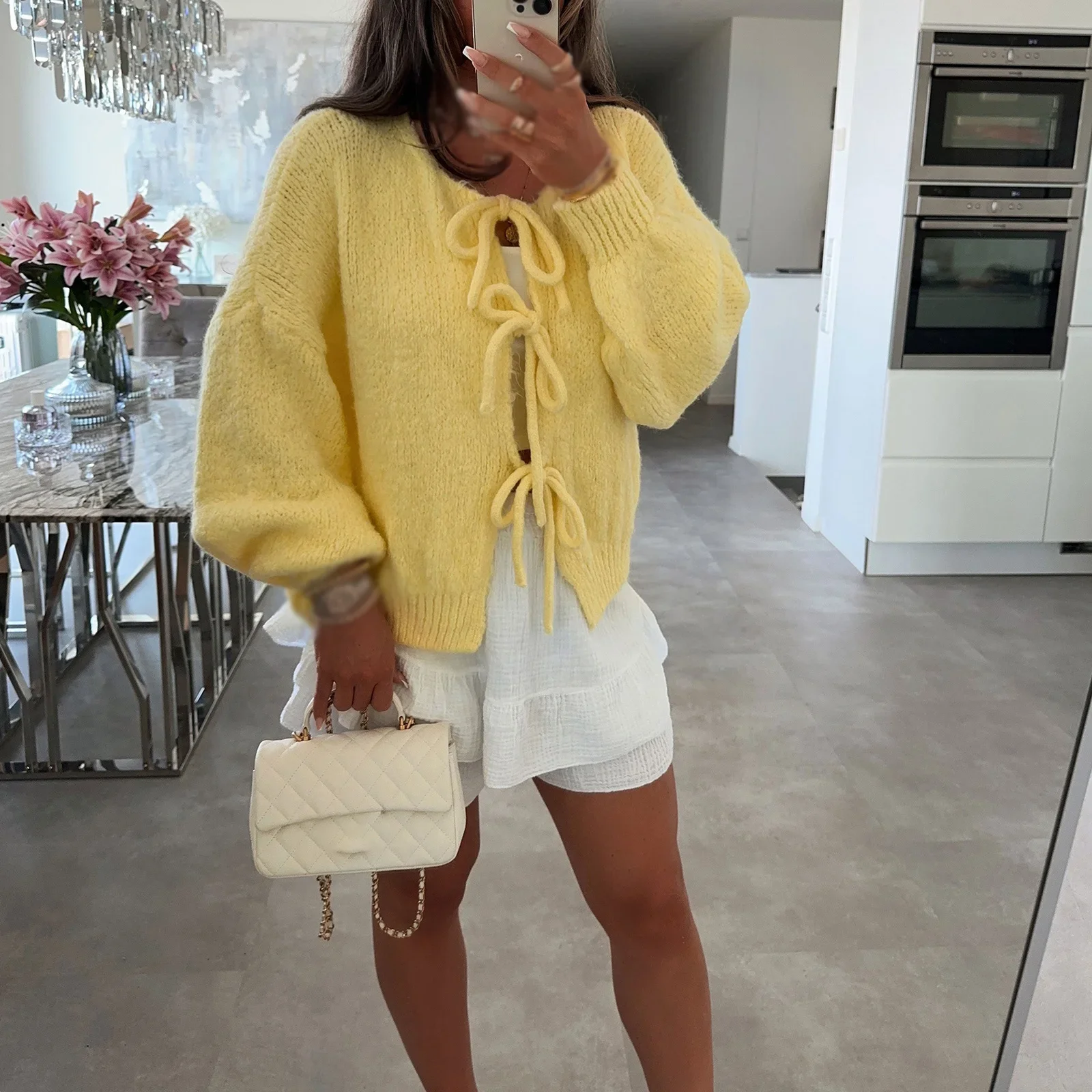 

Knitwear Lace-Up Hollow Out Cardigan Top Women's Patchwork Fashion Autumn High Street Clothes Knit Y2k Bandage Cardigan