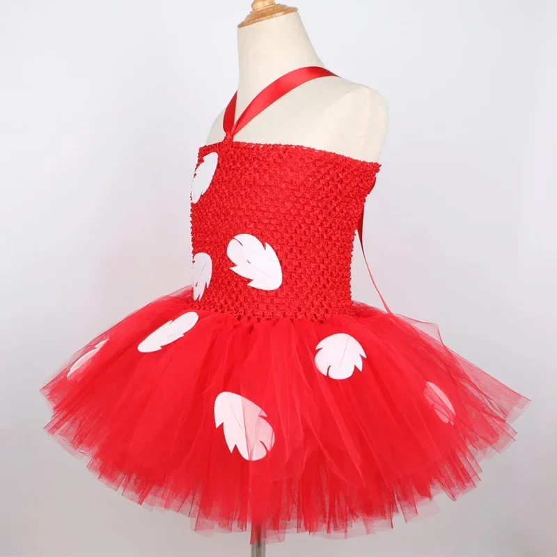 SN66 Hawaiian Princess Lilo Tutu Dress Red Leaves Baby Girls Luau Birthday Party Dress New Year Christmas Halloween Costume 2@w$