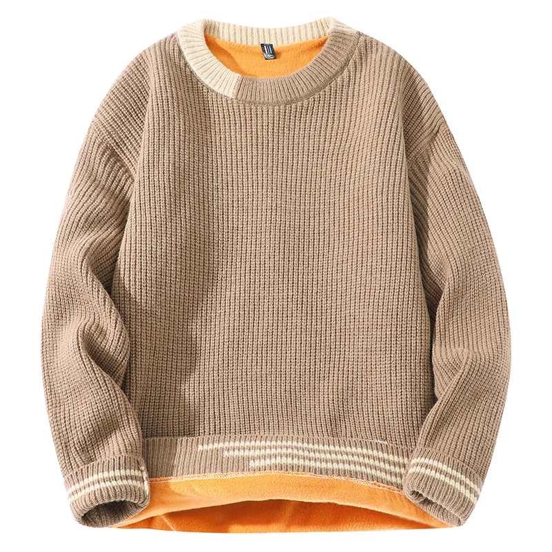 Comfortable Colorblocking Crew Neck Men Sweater Fashion Loose Casual Men Pullover Winter Padded Design Sweater Cotton Soft Yarn