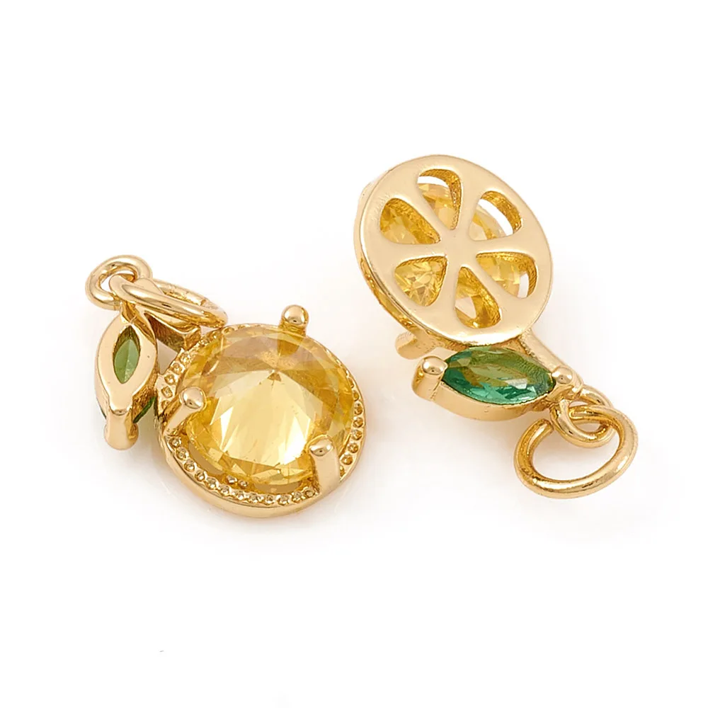1Pcs Lemon Charms Brass Micro Pave Cubic Zirconia Charms with Jump Ring Yellow Green Real 18K Gold Plated for Women DIY Necklace view 2