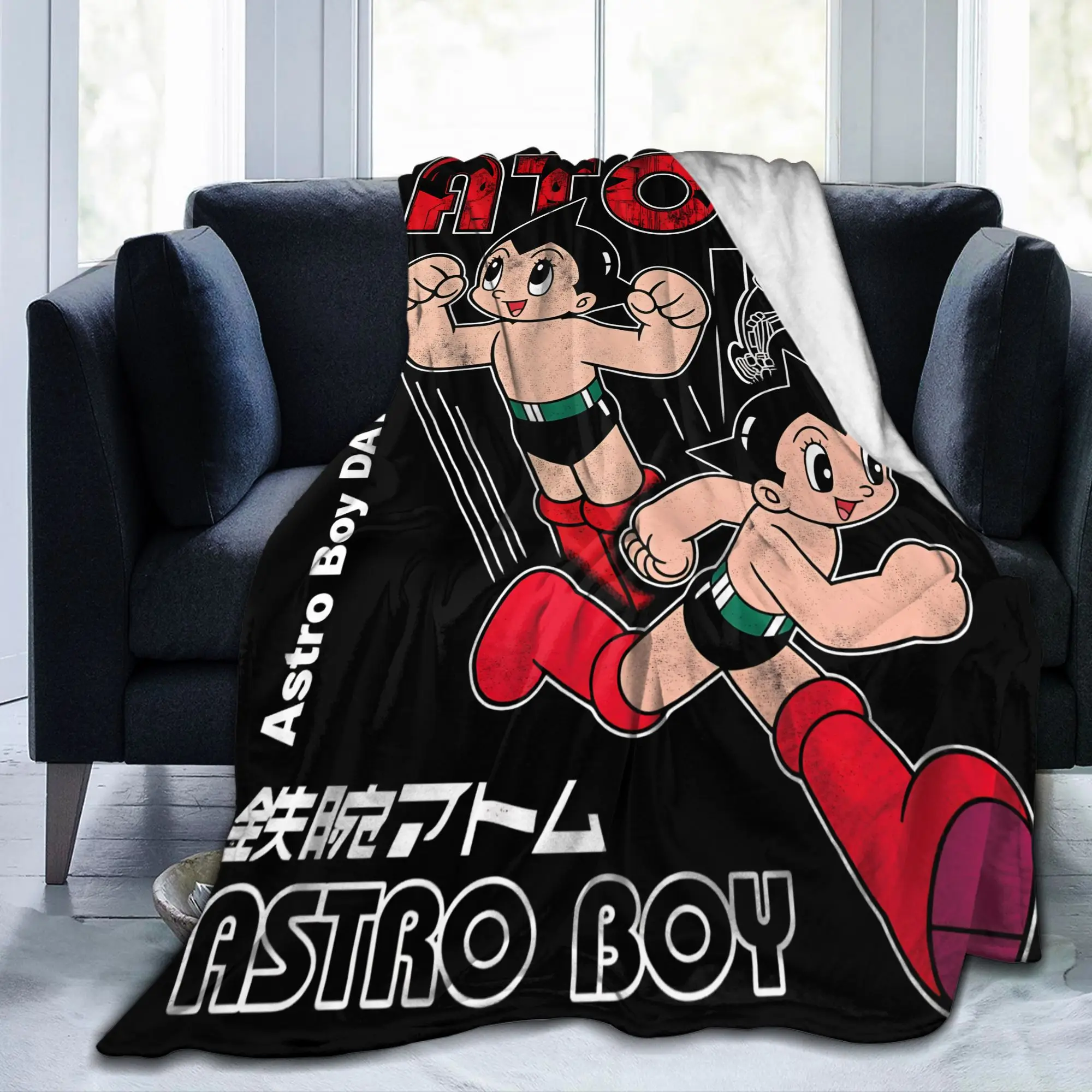 Astro Boy Character Mighty Atom Blanket Animation Flannel Vintage Warm Throw Blanket for Home Restaurant Autumn/Winter Office