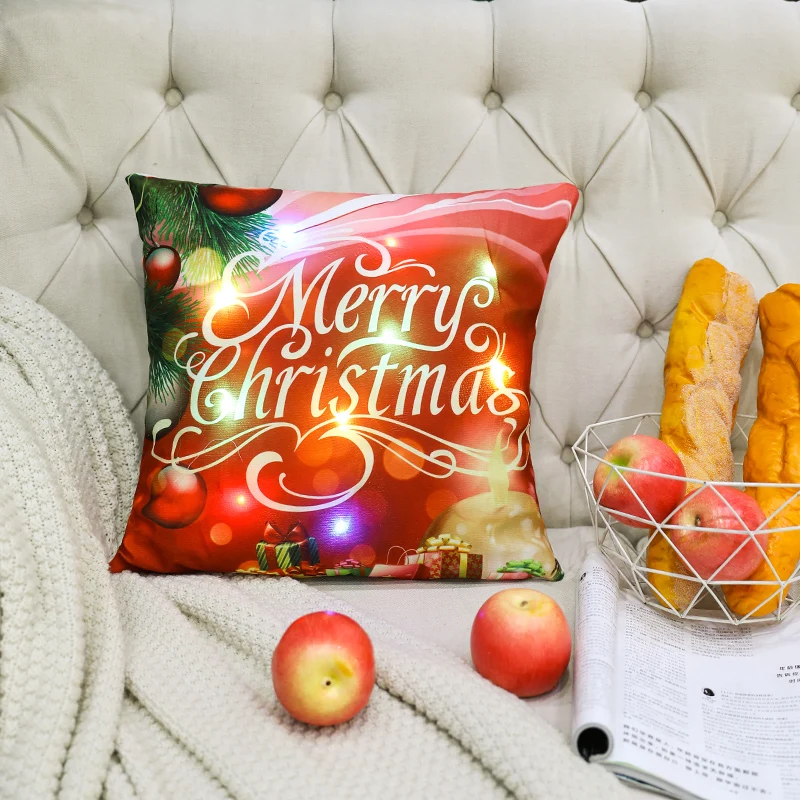 LED Light Up Christmas Pillow Covers 18x18Inches Xmas Cushion LED Throw Pillow Cover Square Pillowcase Decor for Bed Sofa Home