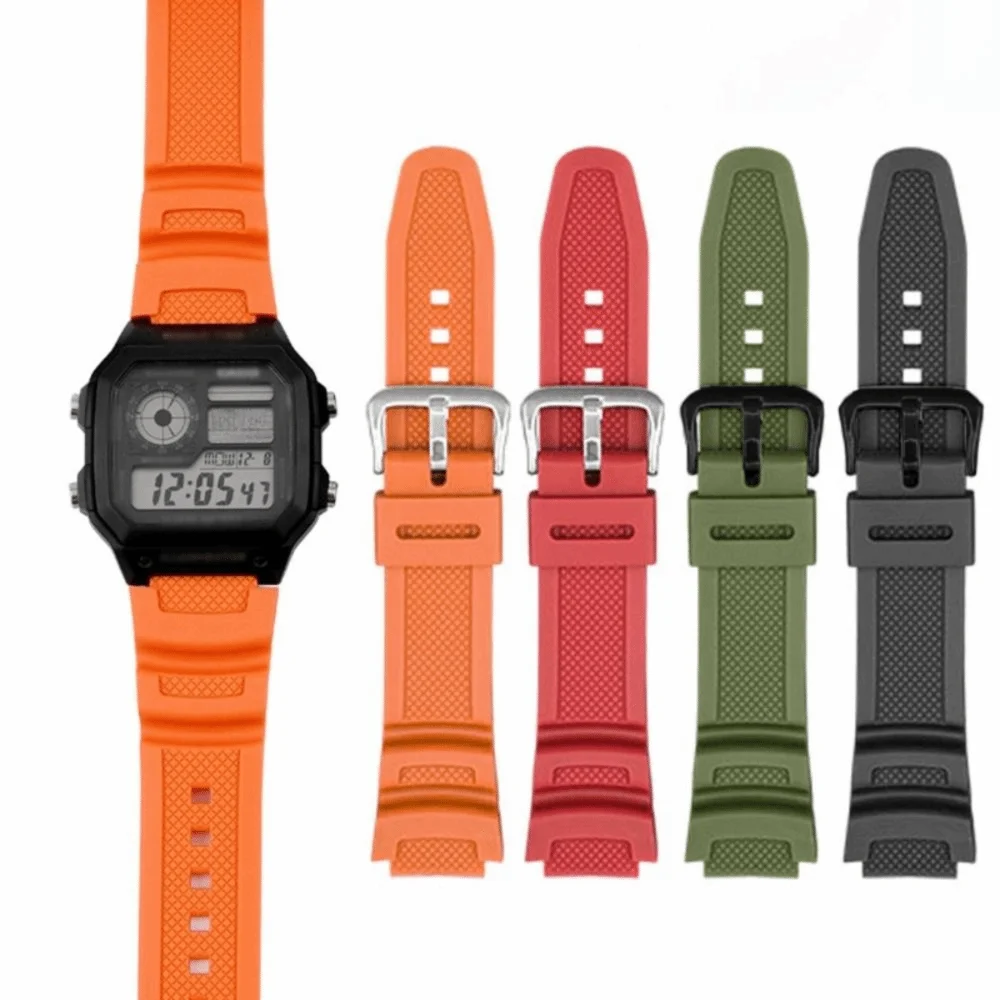 Rubber Strap for Casio AE-1200WH AQ-S810W MRW-200H Stainless Steel Buckle 18mm Replacement Band for Casio AE-1000W