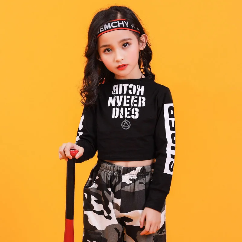 Casual Broek Voor Meisjes Dans Kostuum Hiphop Danskleding 110-180Cm Kids Adult Hiphop Kleding Sweatshirt Top Crop Camouflage