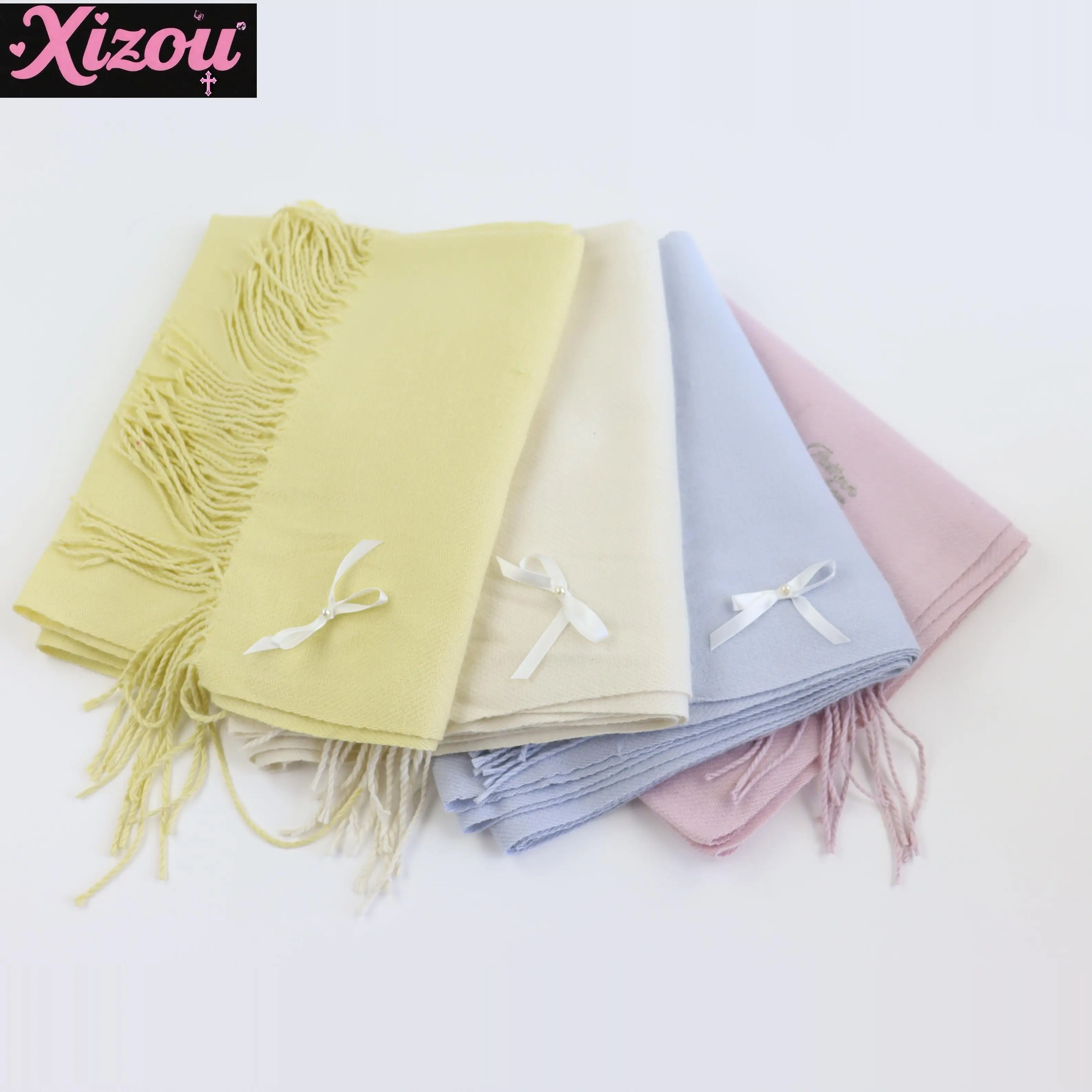 Japanese Sweet Scarf Imitation Cashmere Solid Color Baby Blue Bow Bridesmaid Shawl Winter Warm Scarf  for Women