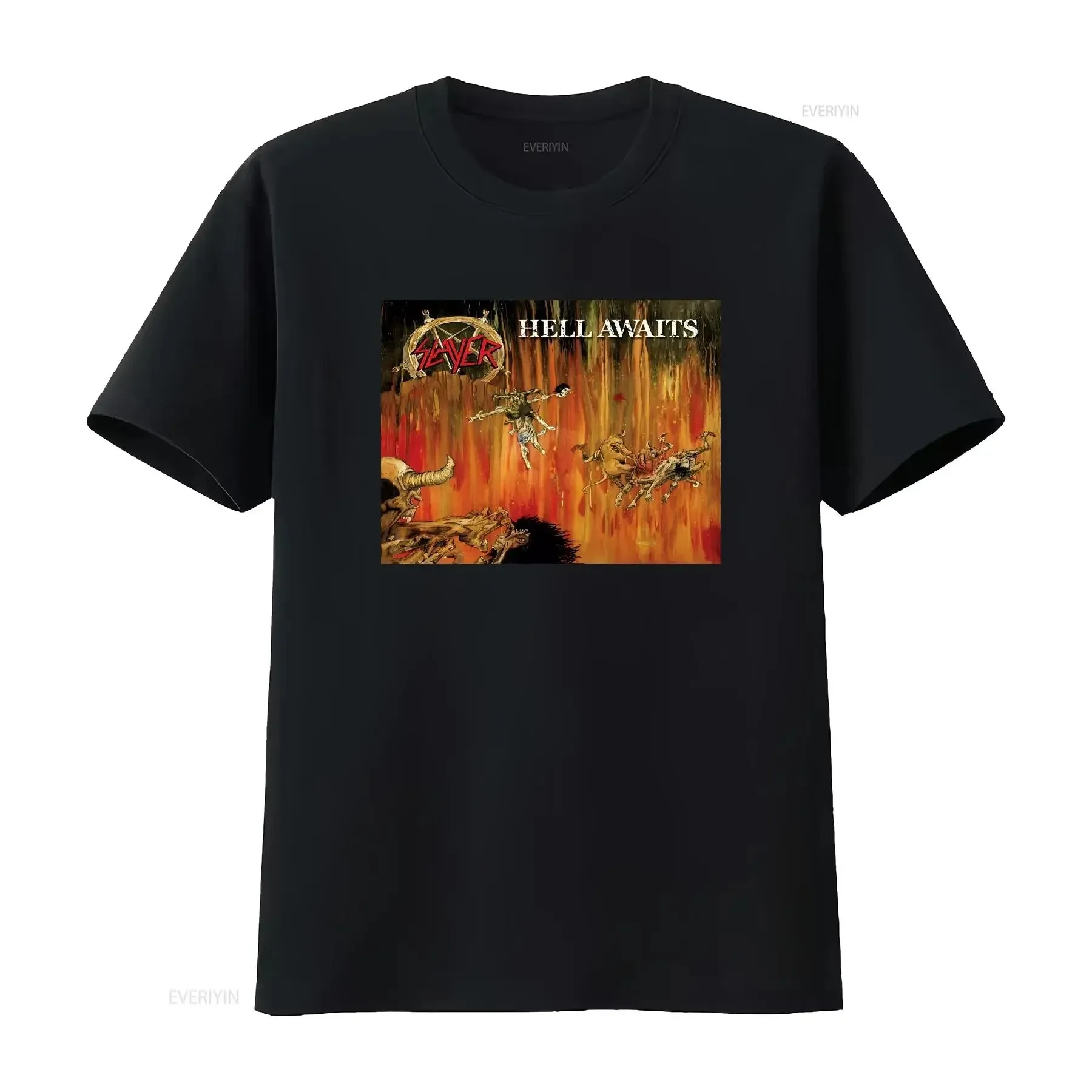 

SLAYER T SHIRT hell awaits vinyl cd cover SMALL MEDIUM LARGE short sleeves vintage Washed designer clothes Stretched