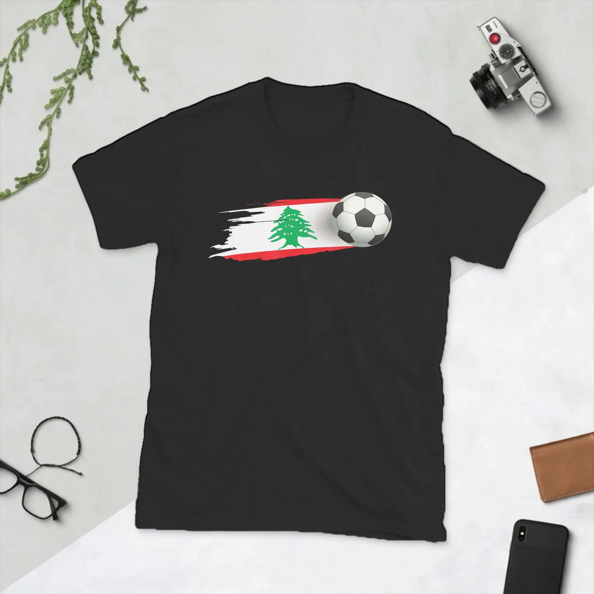 Lebanese Soccer Ball Lebanon Flag Men's T Shirts  Funny Tees Short Sleeve Round Collar T-Shirt Pure Cotton Printed Tops