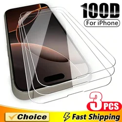 3Pcs 100D Tempered Glass For iPhone 16 11 12 13 14 15 Pro Max Screen Protector For IPhone 13 Mini XR X XS MAX 8 7 16 Plus Glass