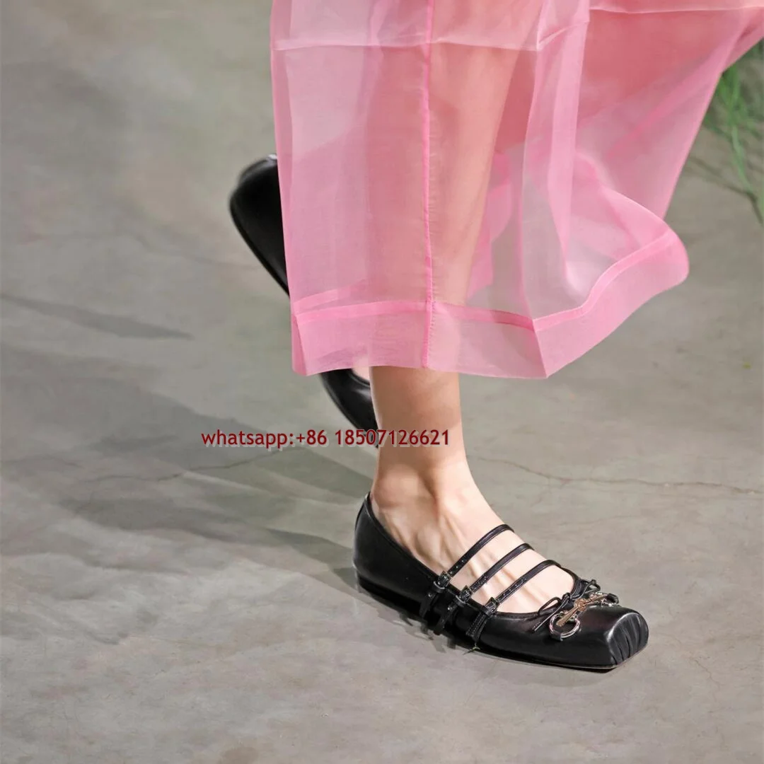 2024 New Summer Rivet Square Toe Flat Shoes Buckle Mary Jane Shallow Mouth Single Shoes For Women