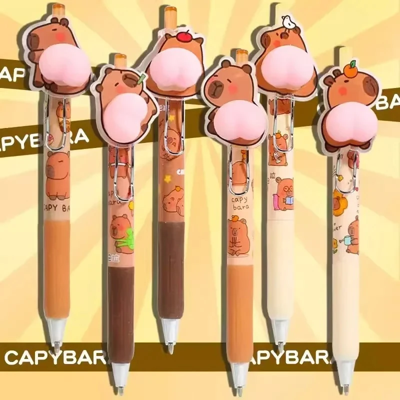 

Cartoon Capibala PP Pen 0.5mm Black Ink Neutral Pen That Can Be Pinched By Hand Cute Retractable Decompression Neutral Pen