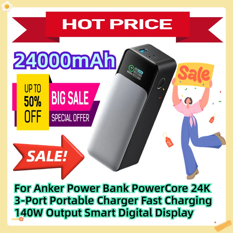 

For Anker 24000mAh Power Bank PowerCore 24K 3-Port Portable Charger Fast Charging 140W Output,Smart Digital Display