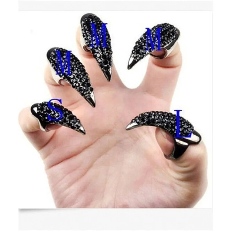 1 Pc Women Fashion Vintage Eagle Claw Ring Rhinestone Nail Rings Masquerade Props False Nail Sets Claw Paw Talon Finger Ring