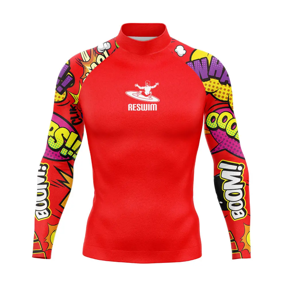 2024 Men's Funny Swimwear Rash Guards Long Sleeve Surf T-shirt UV Protection Swimsuit Surfing Diving Swimming Skinsuit Rashguard