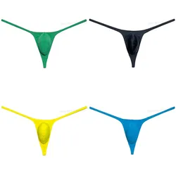 Men's Solid Mini Bikini Thongs Ultrathin Supportive Pouch Tangas Cheeky Micro G-string Stretch Briefs Breathable Soft Underwear