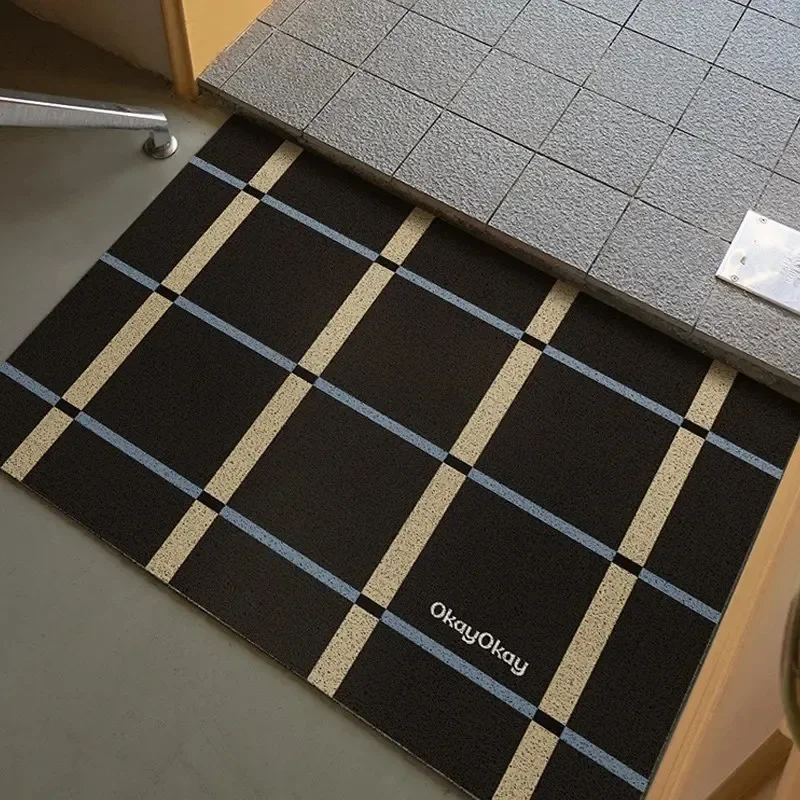 Modern Checkered Grid PVC Loop Doormat Cuttable Anti-dirt Non Slip Durable Foot Mat For Indoor Front Entrance Hallway