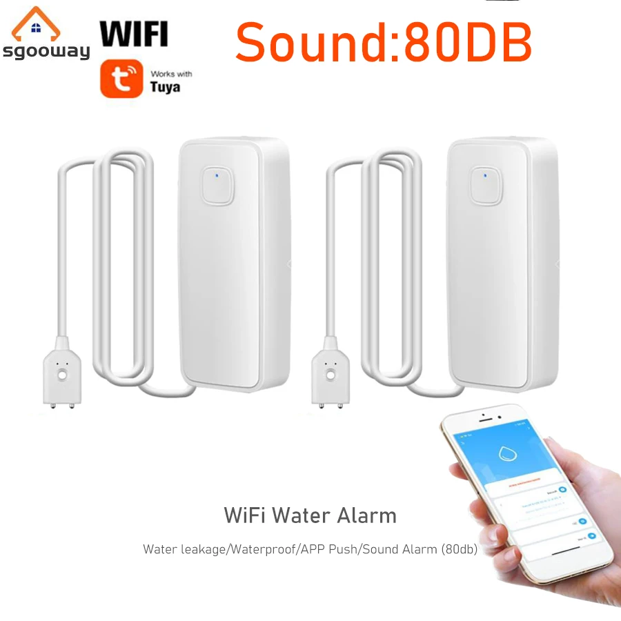 

Tuya Smart Water leak Sensor With Sound 80DB Detector Alarm For Smart Home var Wifi Valve