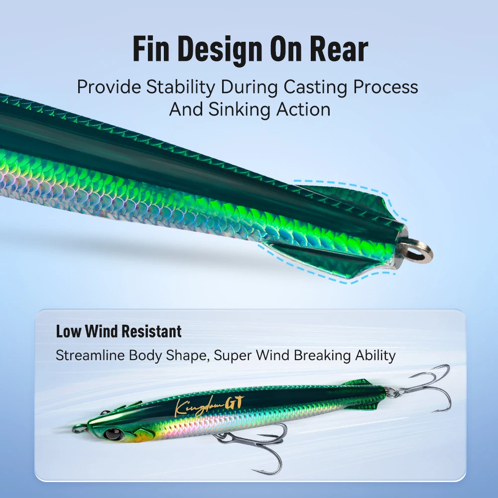 المملكة المياه المالحة الصيد إغراء غرق قلم رصاص الطعوم 135/160 مللي متر 62/90/110 جرام سمك السلمون المرقط باس إغراء خطاف ثلاثي طويل الصب Pecsa معالجة