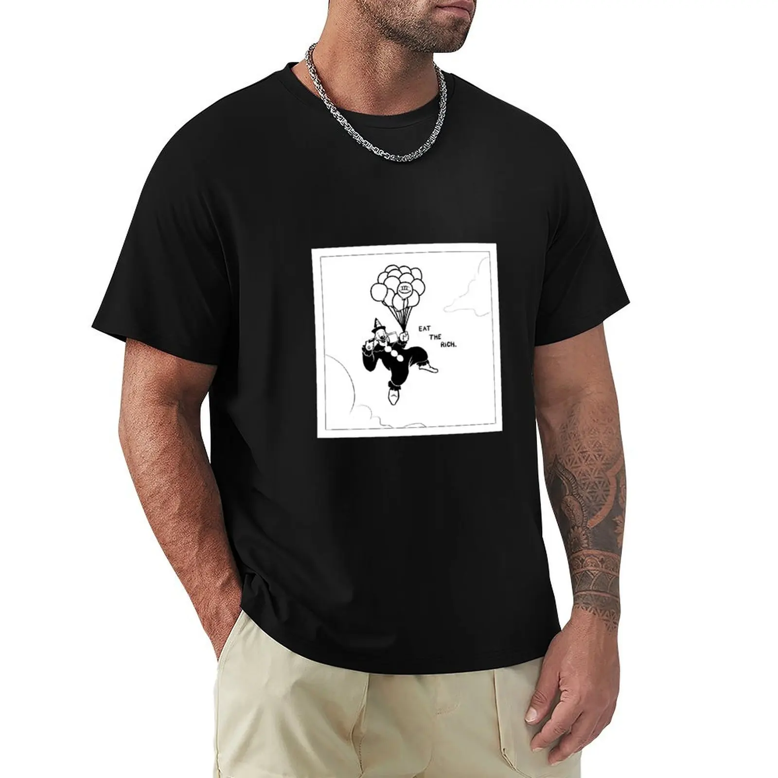 Old School Clown Drawing Eat The Rich Cartoon T-Shirt Independence Day Short Sleeve T-Shirt