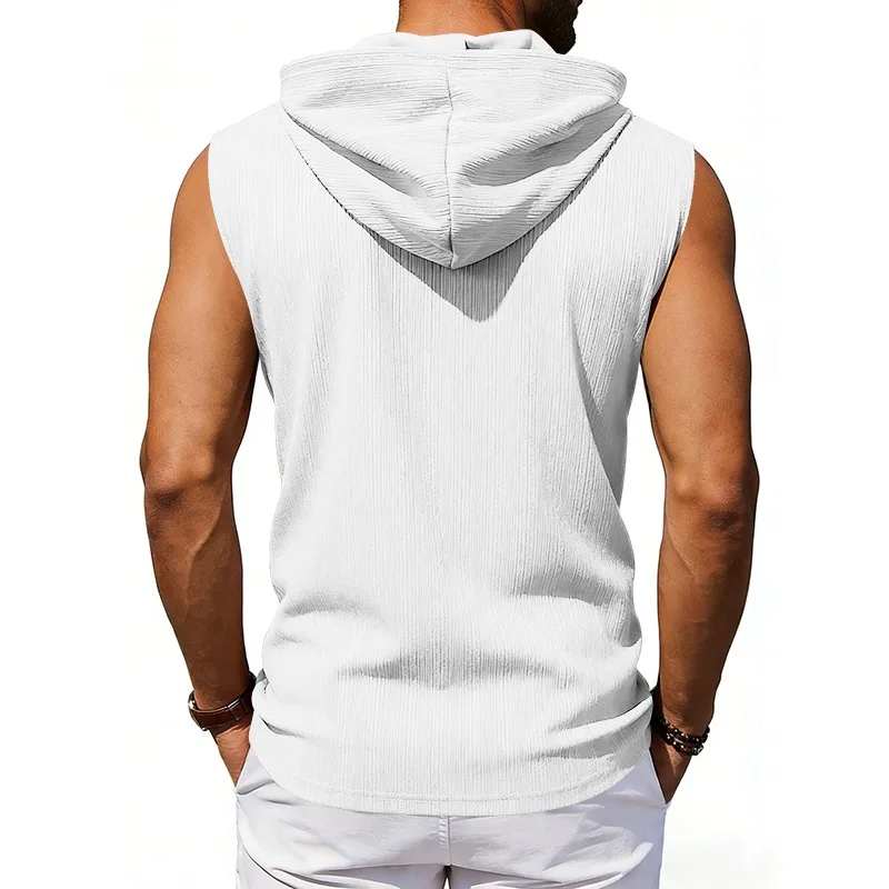 Men's Lace-Up Sleeveless Hoodie Vest for Workout Gym Fitness Men Summer Casual Slim Fit Tank Top Athletic Training Vest