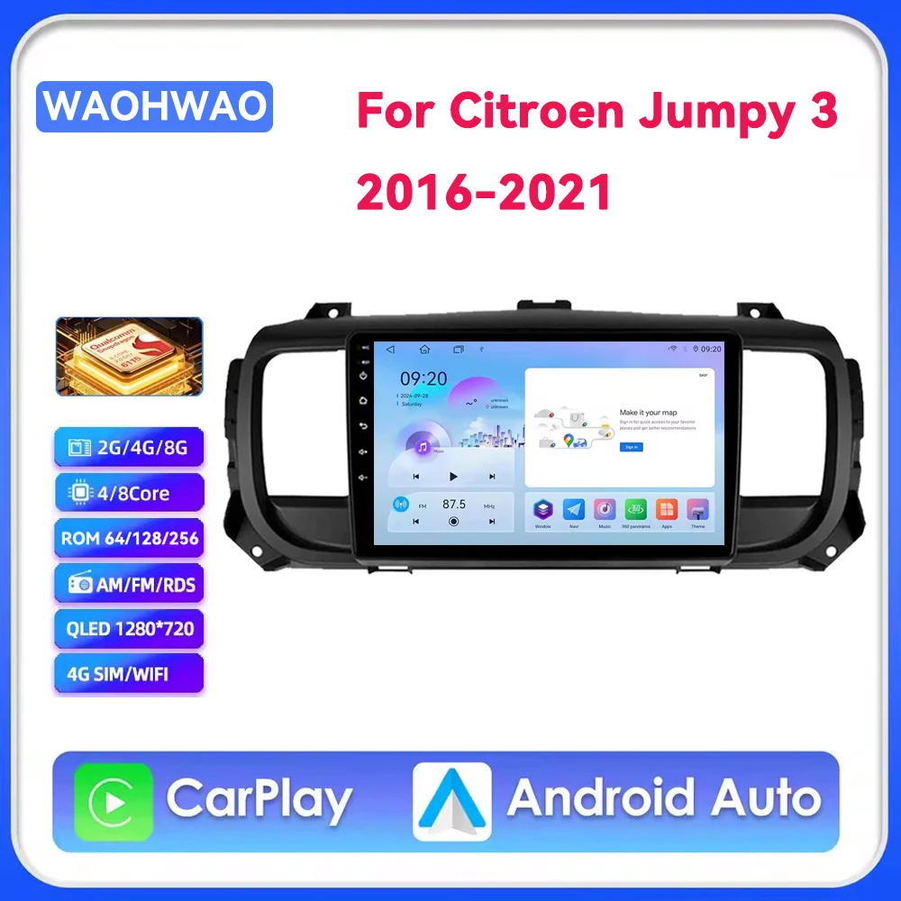 Android 16 Carplay Auto Car Radio For Citroen Jumpy III 3 SpaceTourer 1 For Peugeot Expert 3 2016 2017 - 2021 Multimedia Player