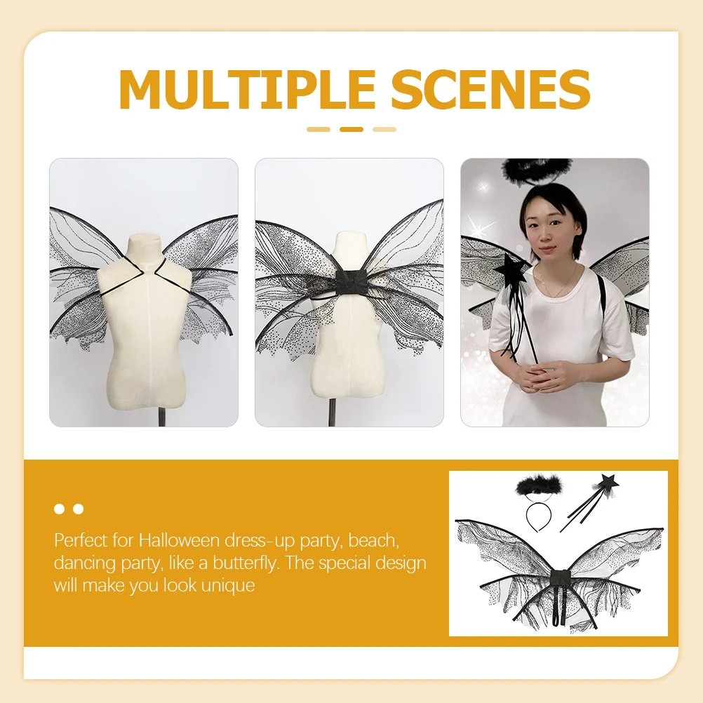 

1 Set Wings Costume Set Lightweight Fairy Angel Butterfly Wings For Kids Adults Party Cosplay Role Play Halloween Beach Event