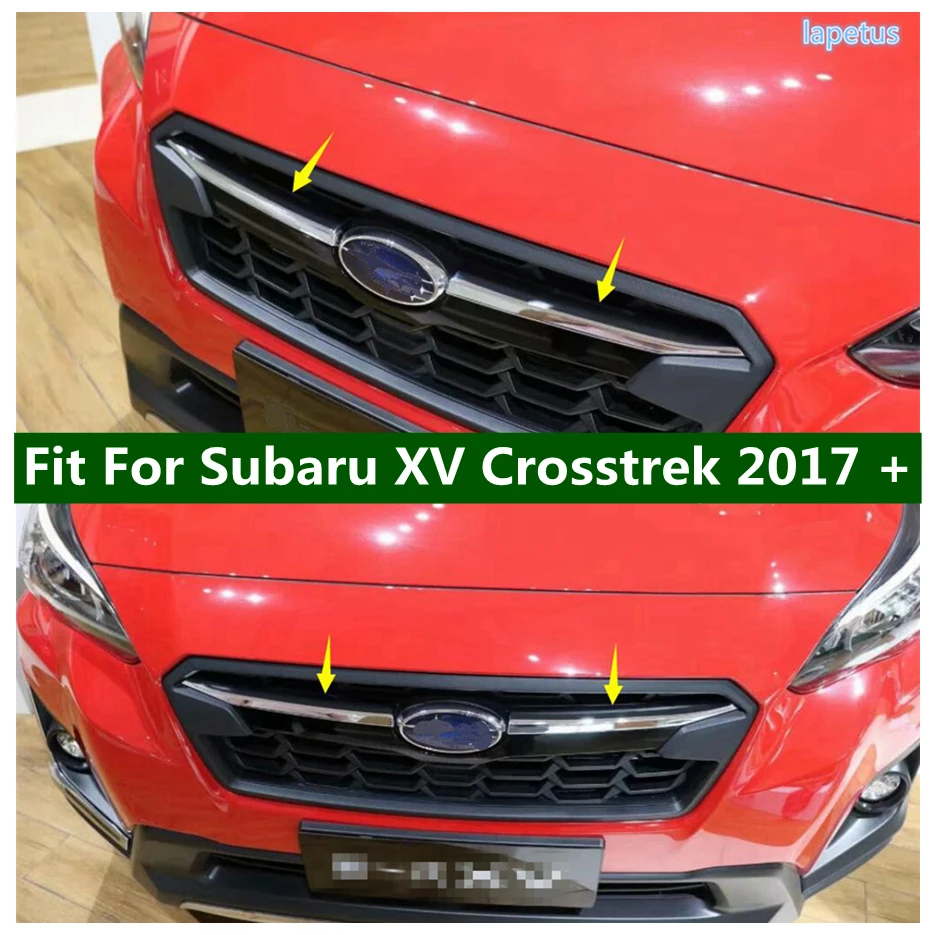 Front Hood Bonnet Mesh Grille Grill Bumper Strip Decor Cover Trim For Subaru XV Crosstrek 2017-2021 Chrome Exterior Accessories