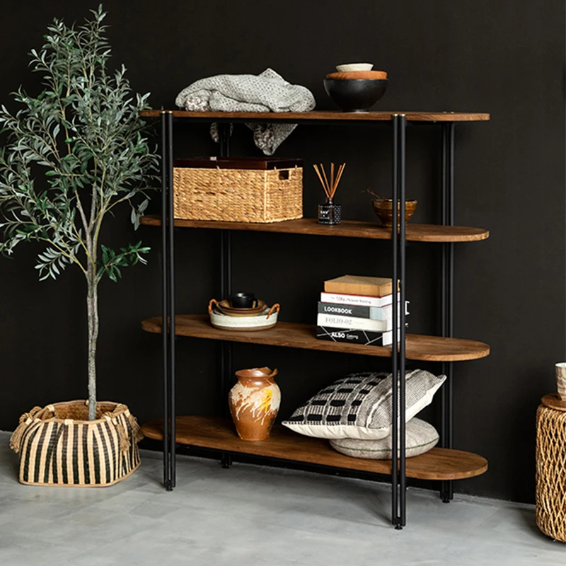 

Loft industrial style solid wood shelf multi-layer storage rack living room floor bookshelf retro wrought iron display rack