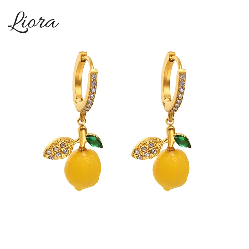 

Liora eye-catching Fruit Lemon Drop Earrings for Women Stainless Steel Zircon Hypoallergenic Stud Earrings Jewelry Wedding Gifts