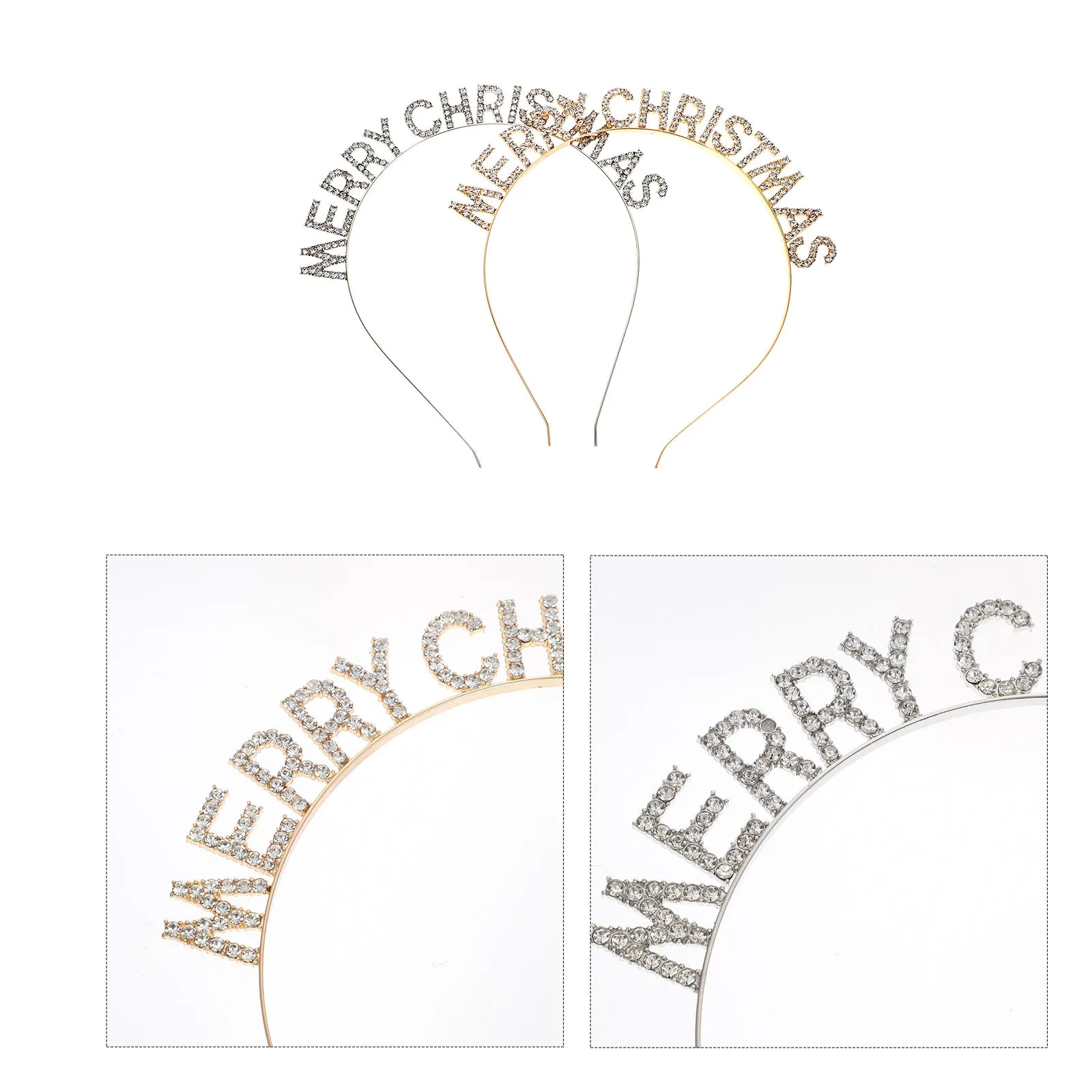 

2Pcs Merry Christmas Rhinestone Hairbands Trendy Party Headwear for Holiday Events Cosplay Christmas Decoration Accessory