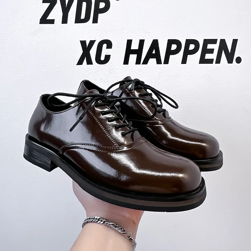 

2025 Dress Shoes Men Business Casual Shoes Large Size 48 Derby Leisure Leather Shoes Square Head British Style Wedding Shoes