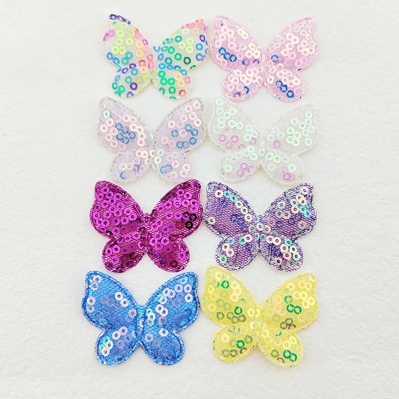 80 Stück Pailletten-Schmetterlings-Applikationen, zwei Größen, zum Aufnähen auf Kleidung, für Bastelarbeiten, zum Nähen, als DIY-Haarspangen-Accessoire, als Aufnäher. – Detail 4